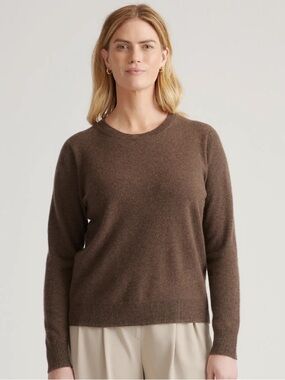 Quince Mongolian Cashmere Crewneck Sweater / Heather Truffle Brown/L